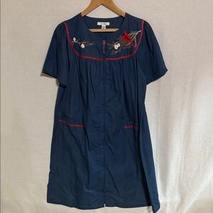 So Softly Patio Dress Embroidered Bird & Floral short sleeve Zip Front Nap dress